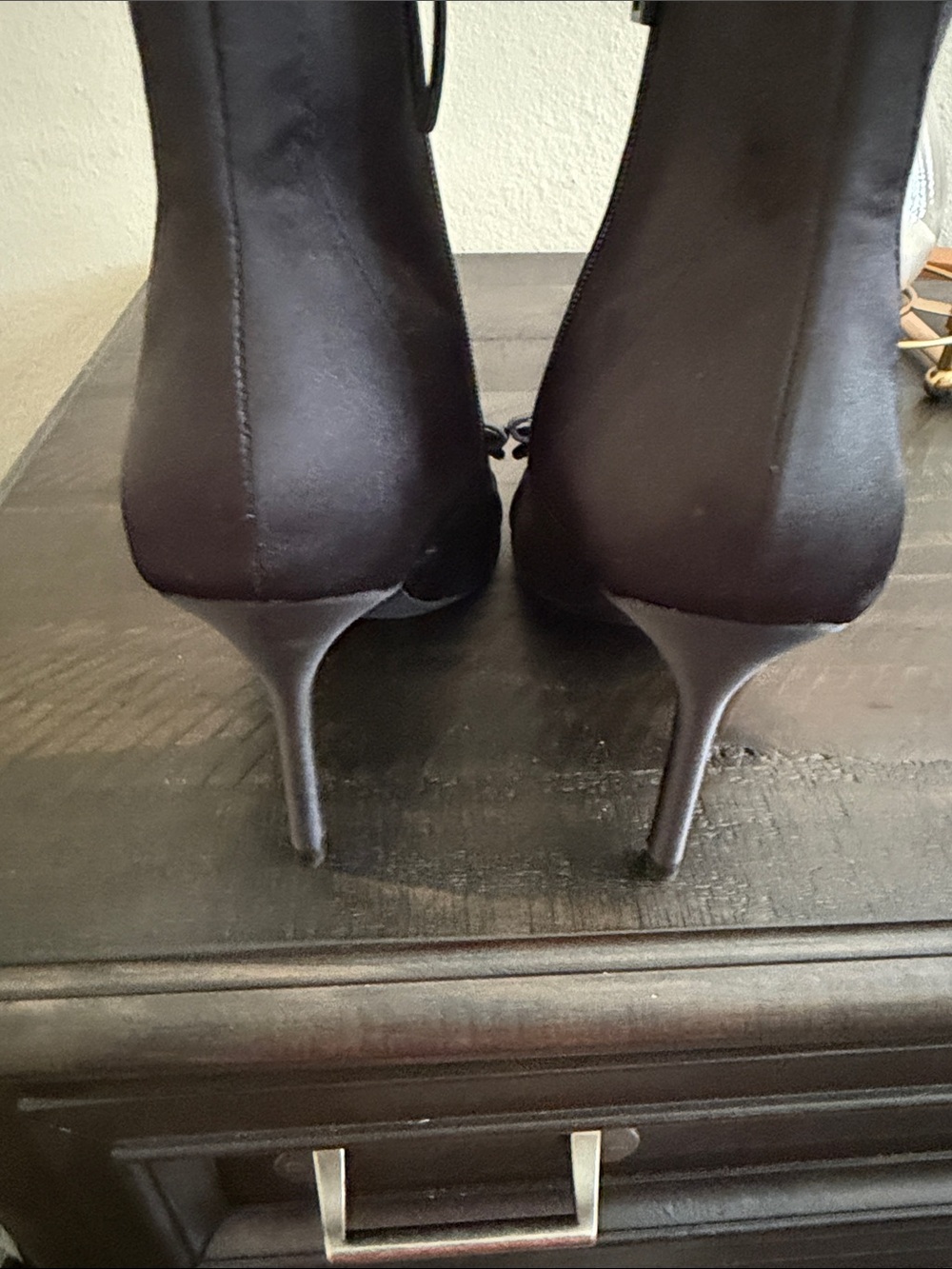 NWOT  Zara Black Pointed Toe Bow Satin Ankle Boots - Picture 3 of 3
